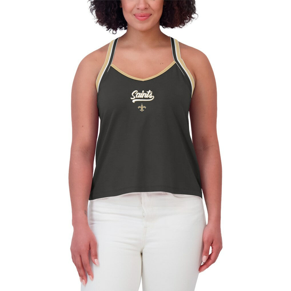 New Orleans Saints WEAR by Erin Andrews Women's Cross Strap Tri-Blend Tank Top - Black for sale