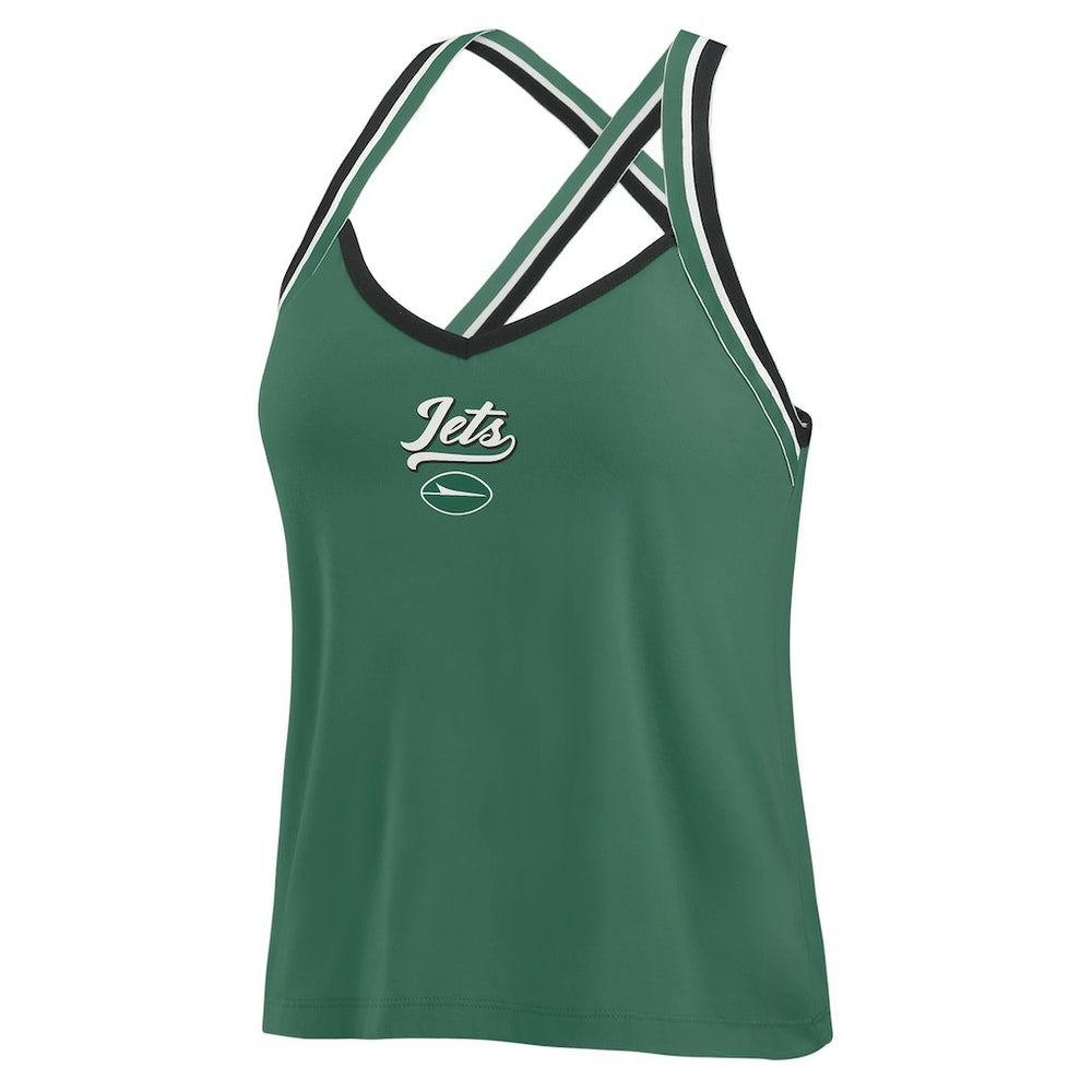 New York Jets WEAR by Erin Andrews Women's Cross Strap Tri-Blend Tank Top - Green cheap