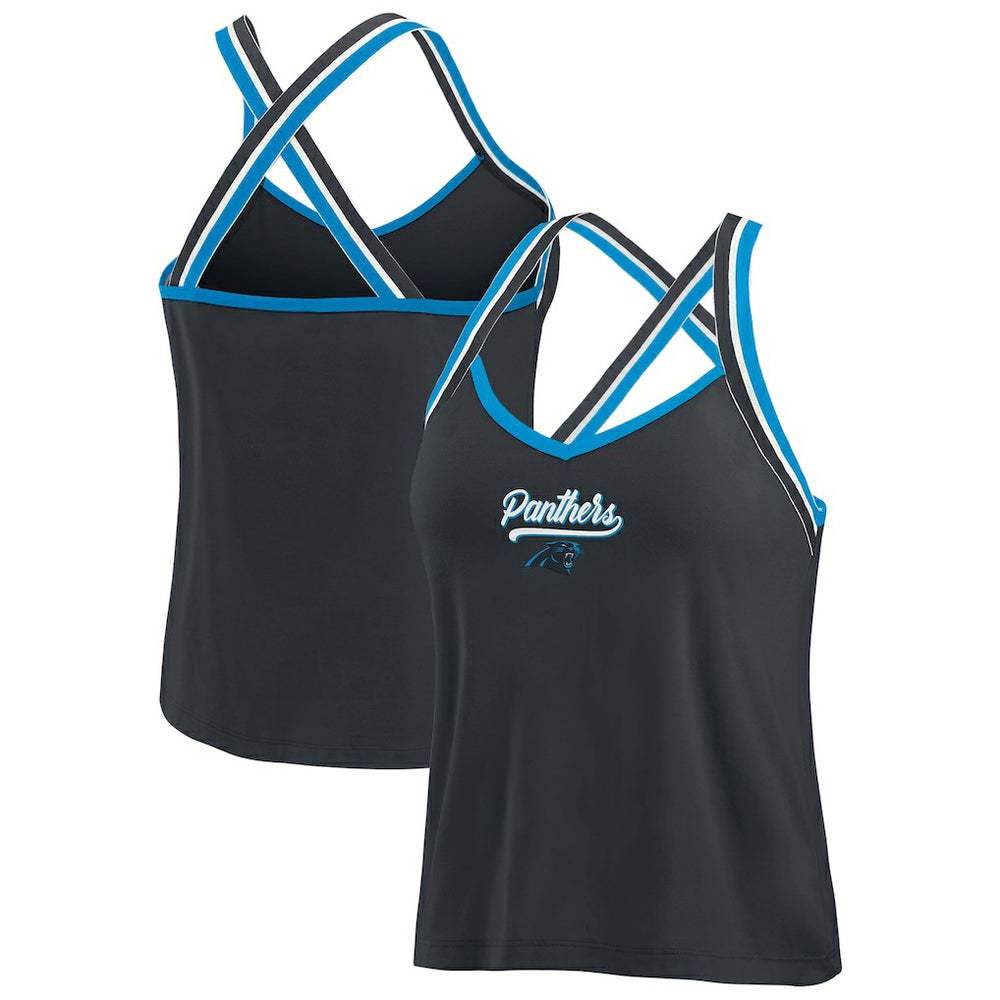 Carolina Panthers WEAR by Erin Andrews Women's Cross Strap Tri-Blend Tank Top - Black for sale