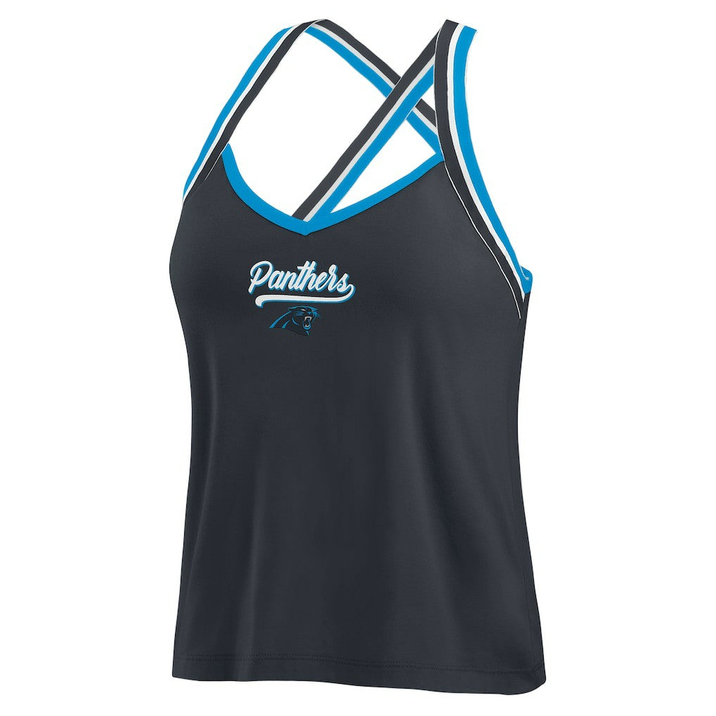 Carolina Panthers WEAR by Erin Andrews Women's Cross Strap Tri-Blend Tank Top - Black for sale