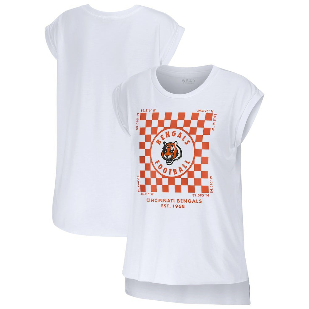 Cincinnati Bengals WEAR by Erin Andrews Women's Checker Muscle Tank Top - White sale