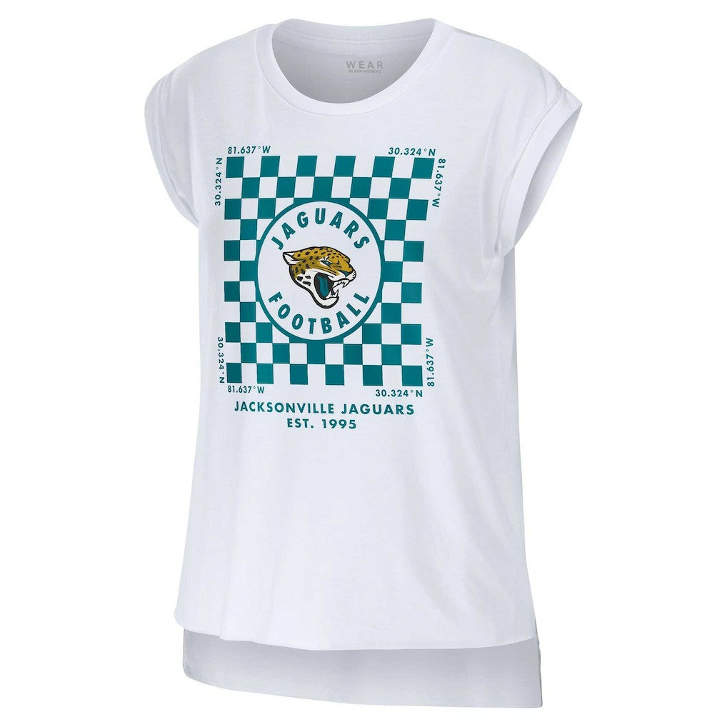 Jacksonville Jaguars WEAR by Erin Andrews Women's Checker Muscle Tank Top - White outlet