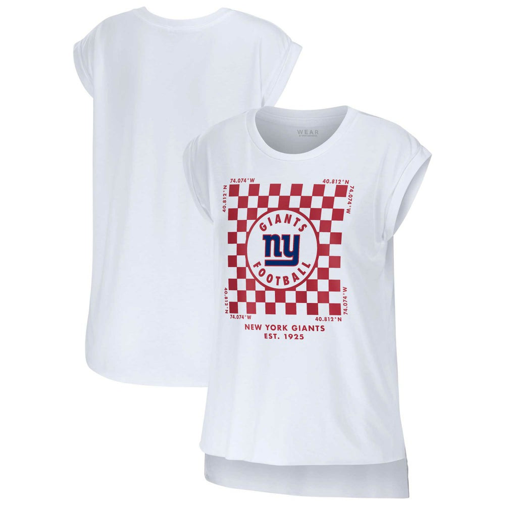 New York Giants WEAR by Erin Andrews Women's Checker Muscle Tank Top - White on sale