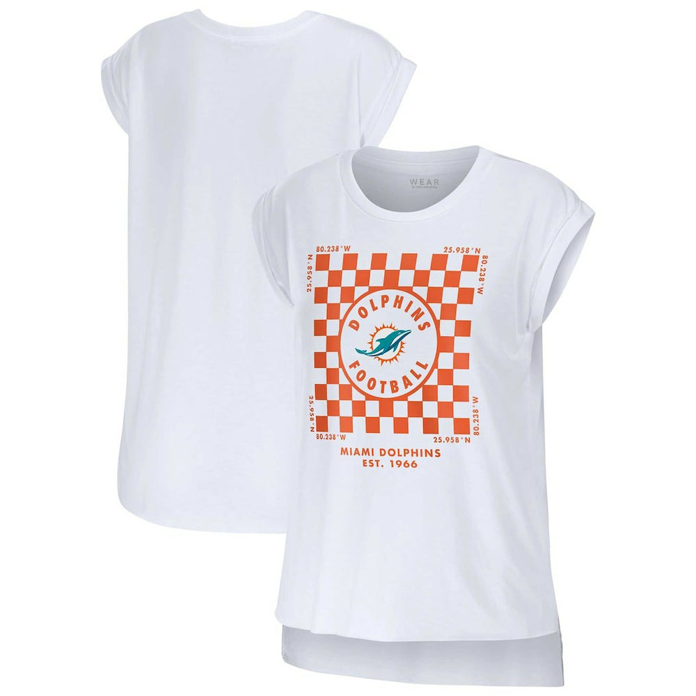 Miami Dolphins WEAR by Erin Andrews Women's Checker Muscle Tank Top - White outlet
