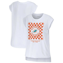 Miami Dolphins WEAR by Erin Andrews Women's Checker Muscle Tank Top - White outlet