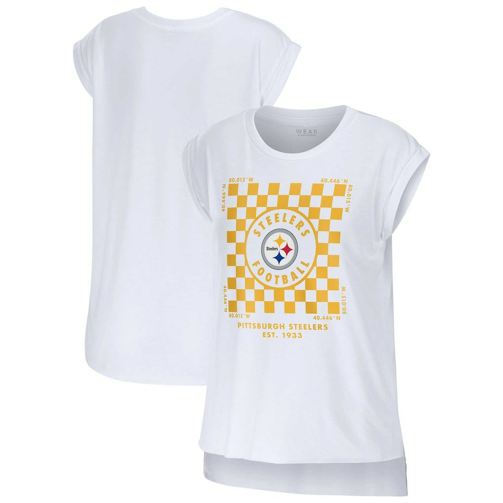 Pittsburgh Steelers WEAR by Erin Andrews Women's Checker Muscle Tank Top - White outlet
