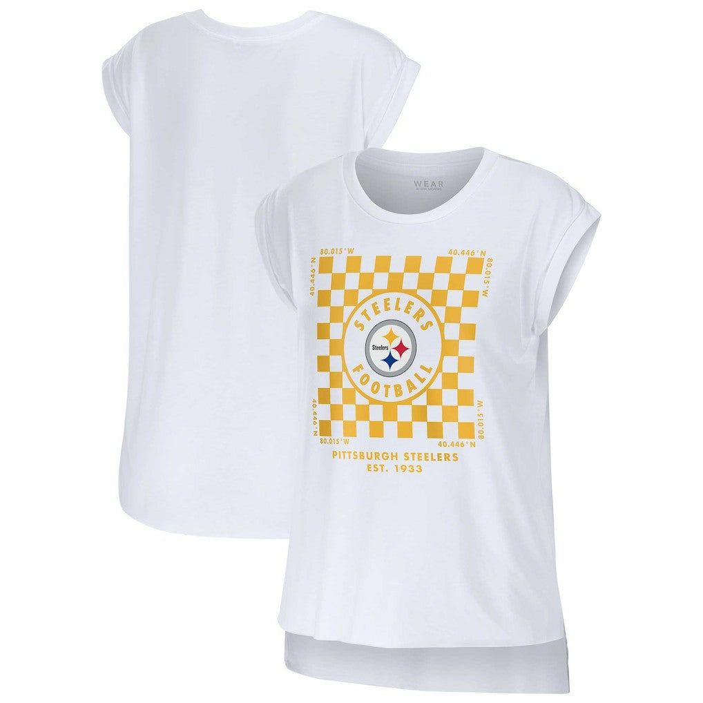 Pittsburgh Steelers WEAR by Erin Andrews Women's Checker Muscle Tank Top - White outlet
