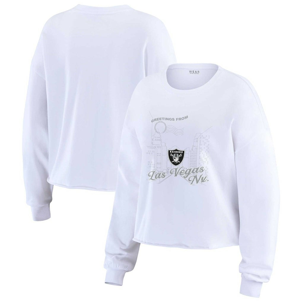 Las Vegas Raiders WEAR by Erin Andrews Women's Postcard Cropped Long Sleeve Top - White on sale