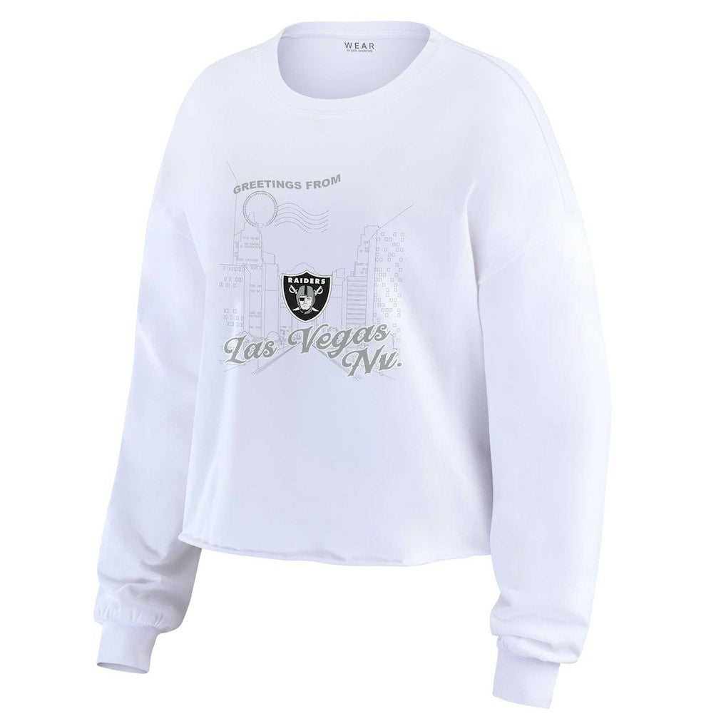 Las Vegas Raiders WEAR by Erin Andrews Women's Postcard Cropped Long Sleeve Top - White on sale