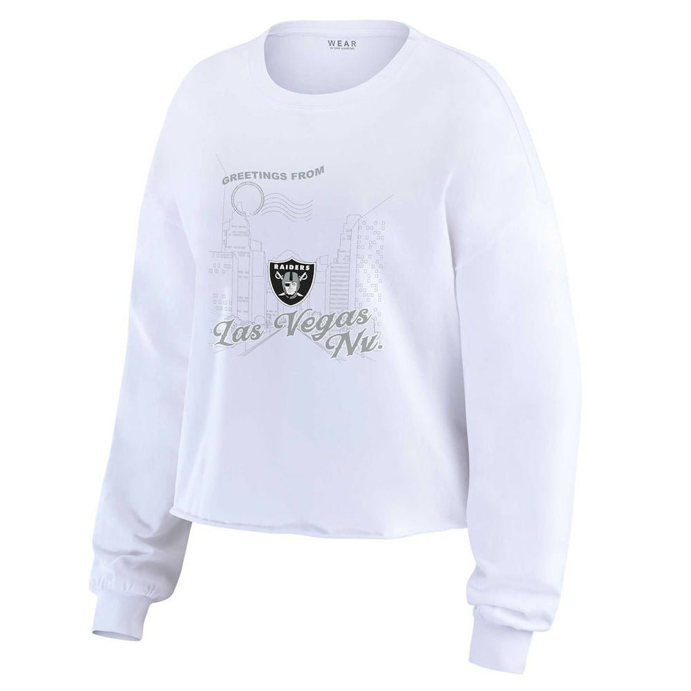 Las Vegas Raiders WEAR by Erin Andrews Women's Postcard Cropped Long Sleeve Top - White on sale