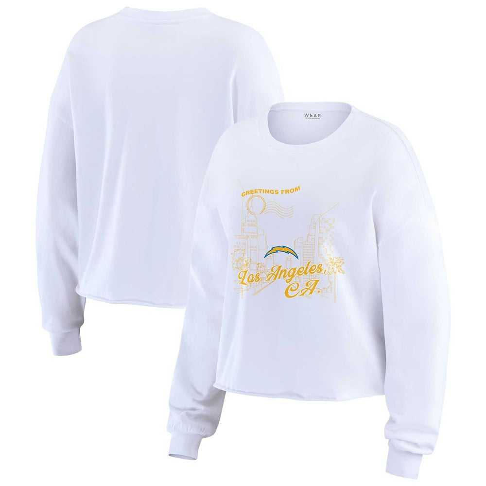 Los Angeles Chargers WEAR by Erin Andrews Women's Postcard Cropped Long Sleeve Top - White online