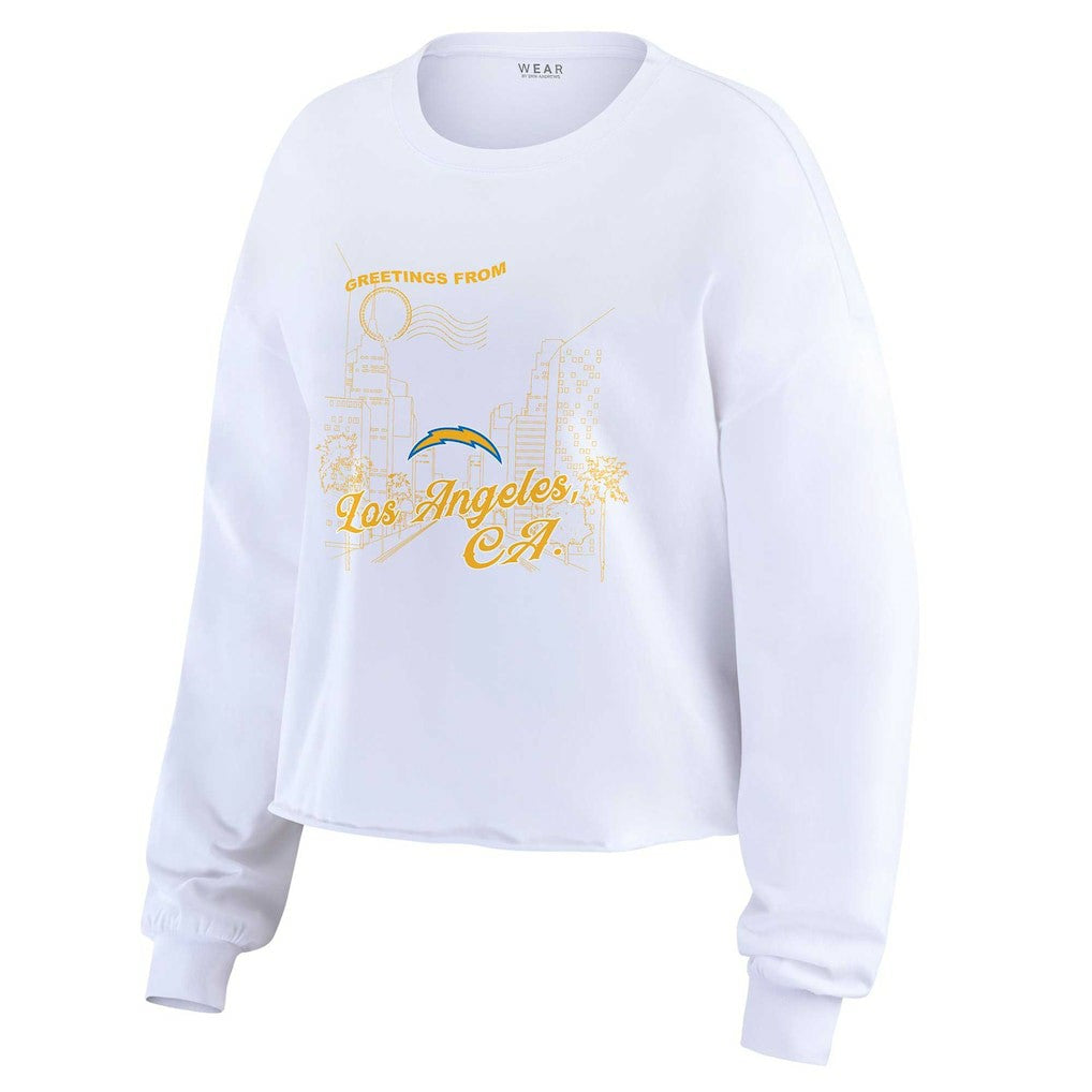 Los Angeles Chargers WEAR by Erin Andrews Women's Postcard Cropped Long Sleeve Top - White online