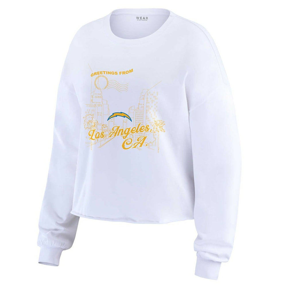 Los Angeles Chargers WEAR by Erin Andrews Women's Postcard Cropped Long Sleeve Top - White online