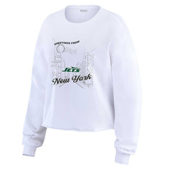 New York Jets WEAR by Erin Andrews Women's Postcard Cropped Long Sleeve Top - White discount