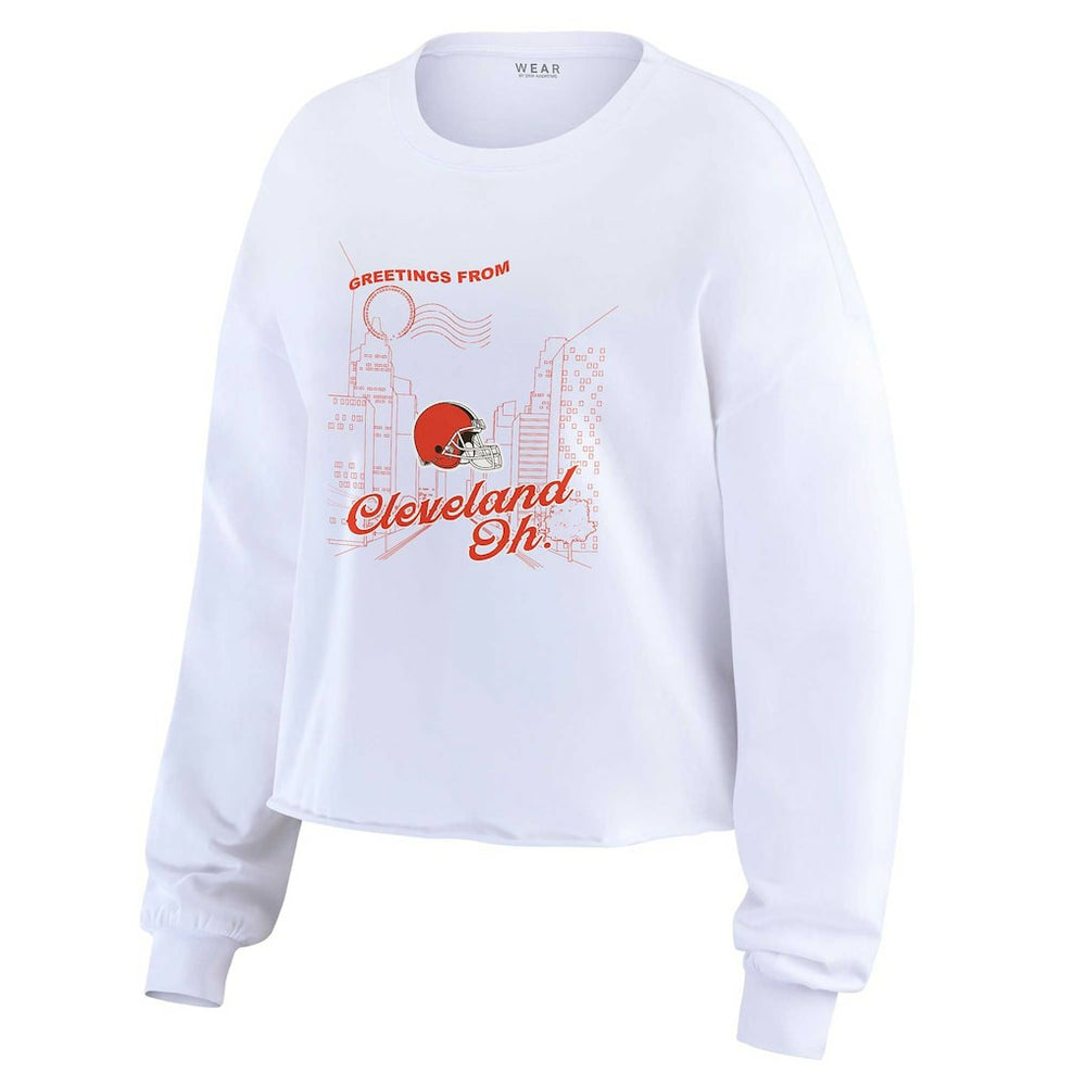 Cleveland Browns WEAR by Erin Andrews Women's Postcard Cropped Long Sleeve Top - White online