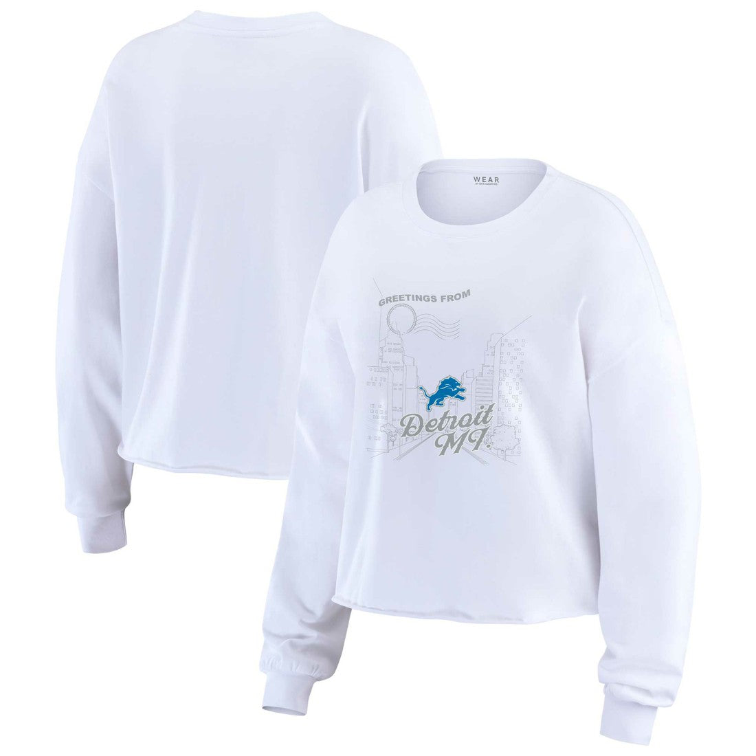 Detroit Lions WEAR by Erin Andrews Women's Postcard Cropped Long Sleeve Top - White online