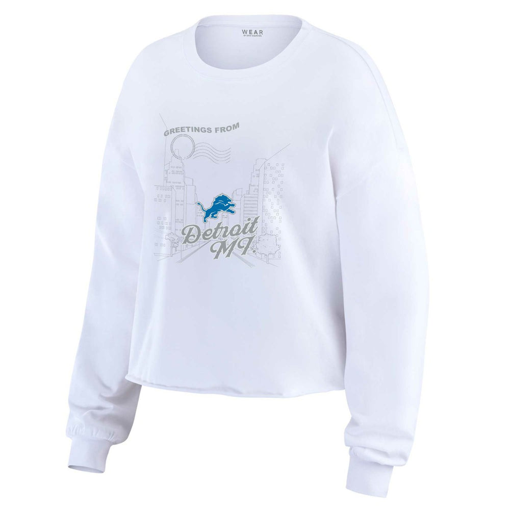 Detroit Lions WEAR by Erin Andrews Women's Postcard Cropped Long Sleeve Top - White online