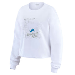 Detroit Lions WEAR by Erin Andrews Women's Postcard Cropped Long Sleeve Top - White online