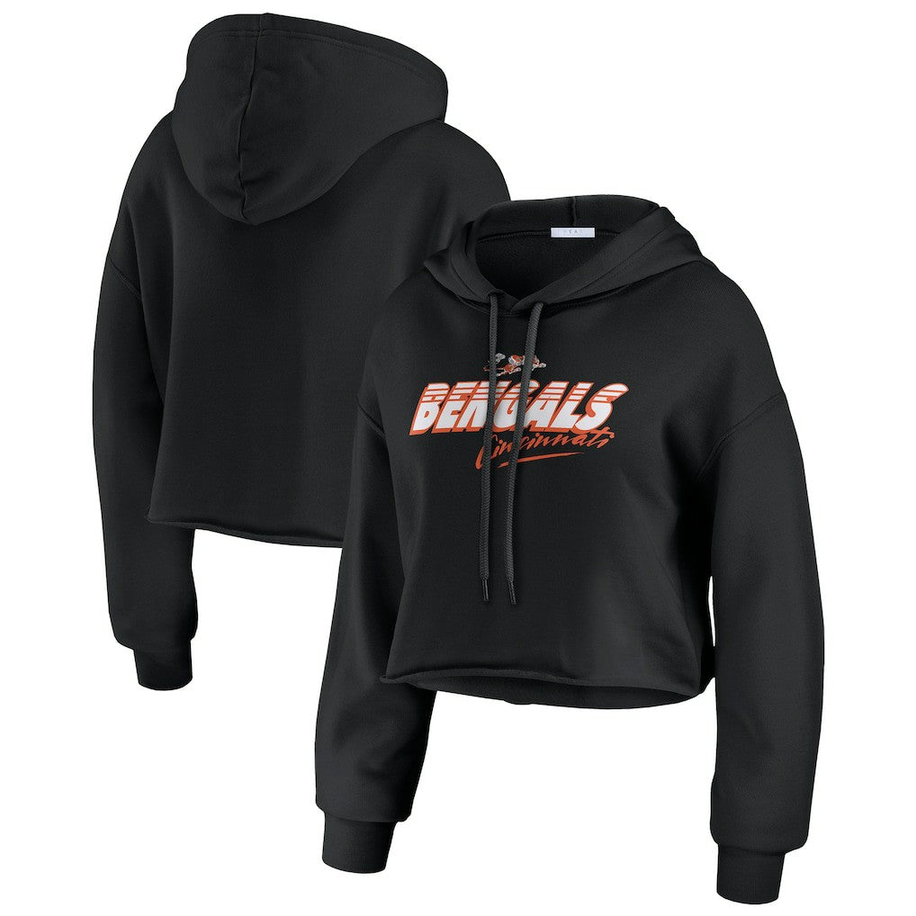 Cincinnati Bengals WEAR by Erin Andrews Women's Prime Cropped Pullover Hoodie - Black sale