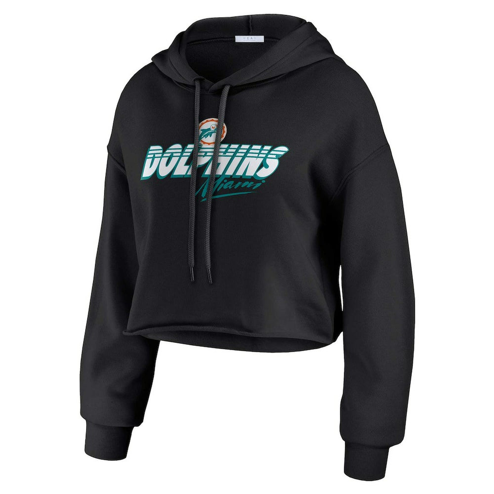 Miami Dolphins WEAR by Erin Andrews Women's Prime Cropped Pullover Hoodie - Black discount