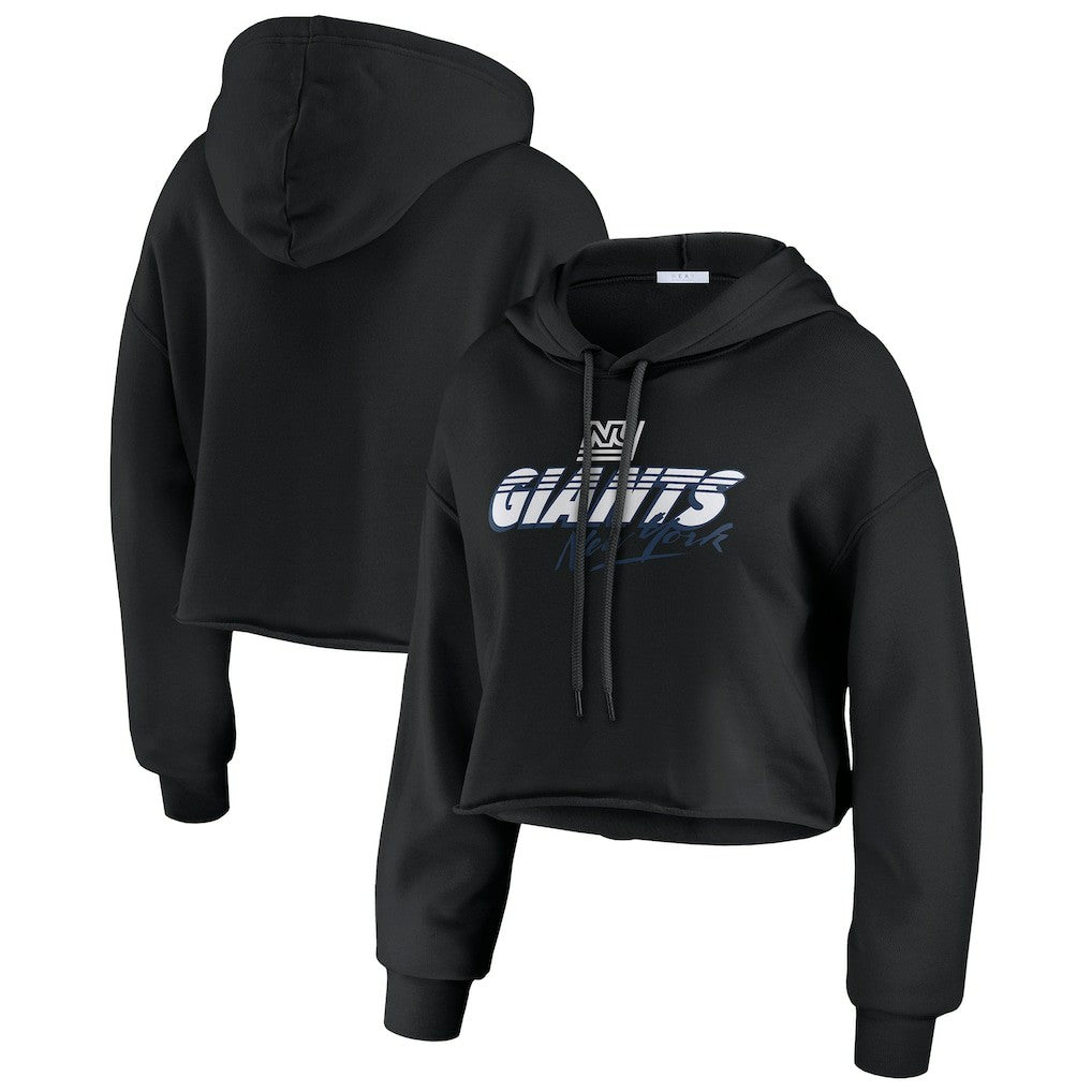 New York Giants WEAR by Erin Andrews Women's Prime Cropped Pullover Hoodie - Black discount