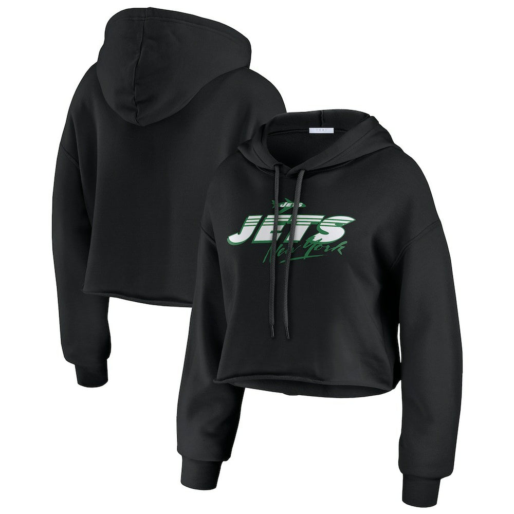 New York Jets WEAR by Erin Andrews Women's Prime Cropped Pullover Hoodie - Black for sale