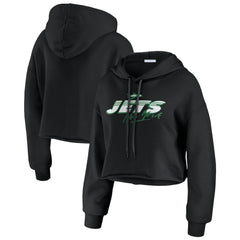New York Jets WEAR by Erin Andrews Women's Prime Cropped Pullover Hoodie - Black for sale