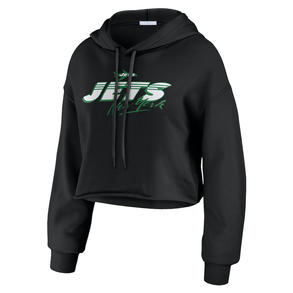 New York Jets WEAR by Erin Andrews Women's Prime Cropped Pullover Hoodie - Black for sale