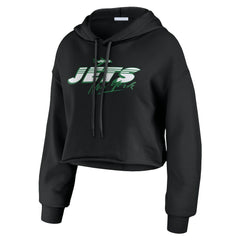 New York Jets WEAR by Erin Andrews Women's Prime Cropped Pullover Hoodie - Black for sale