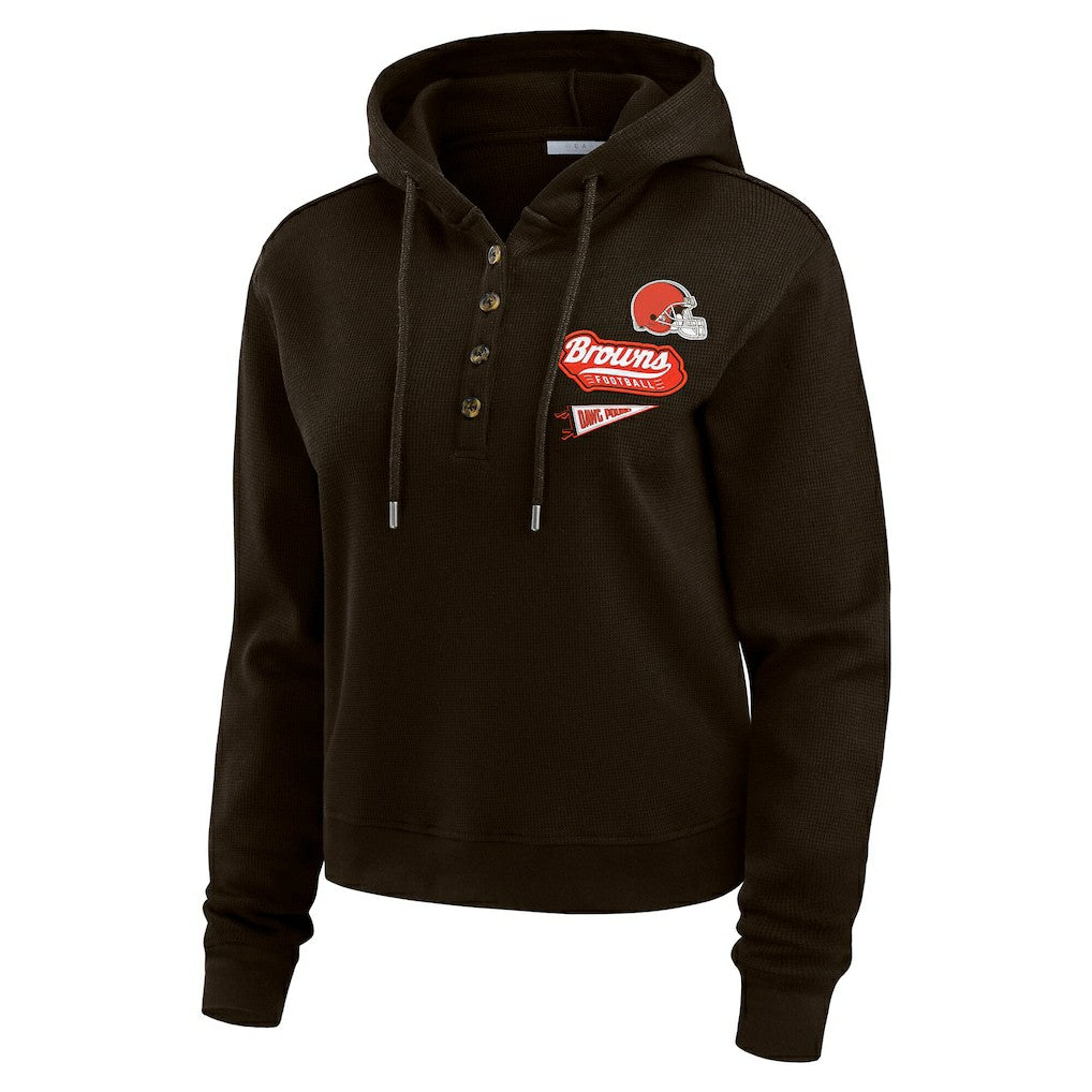 Cleveland Browns WEAR by Erin Andrews Women's Waffle-Knit Pullover Hoodie - Brown cheap