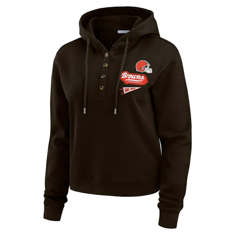 Cleveland Browns WEAR by Erin Andrews Women's Waffle-Knit Pullover Hoodie - Brown cheap