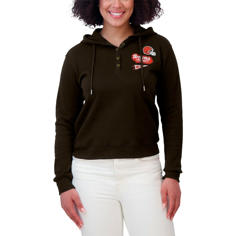 Cleveland Browns WEAR by Erin Andrews Women's Waffle-Knit Pullover Hoodie - Brown cheap