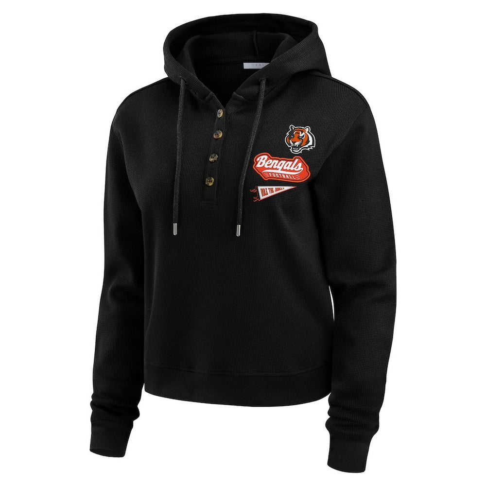Cincinnati Bengals WEAR by Erin Andrews Women's Waffle-Knit Pullover Hoodie - Black for sale