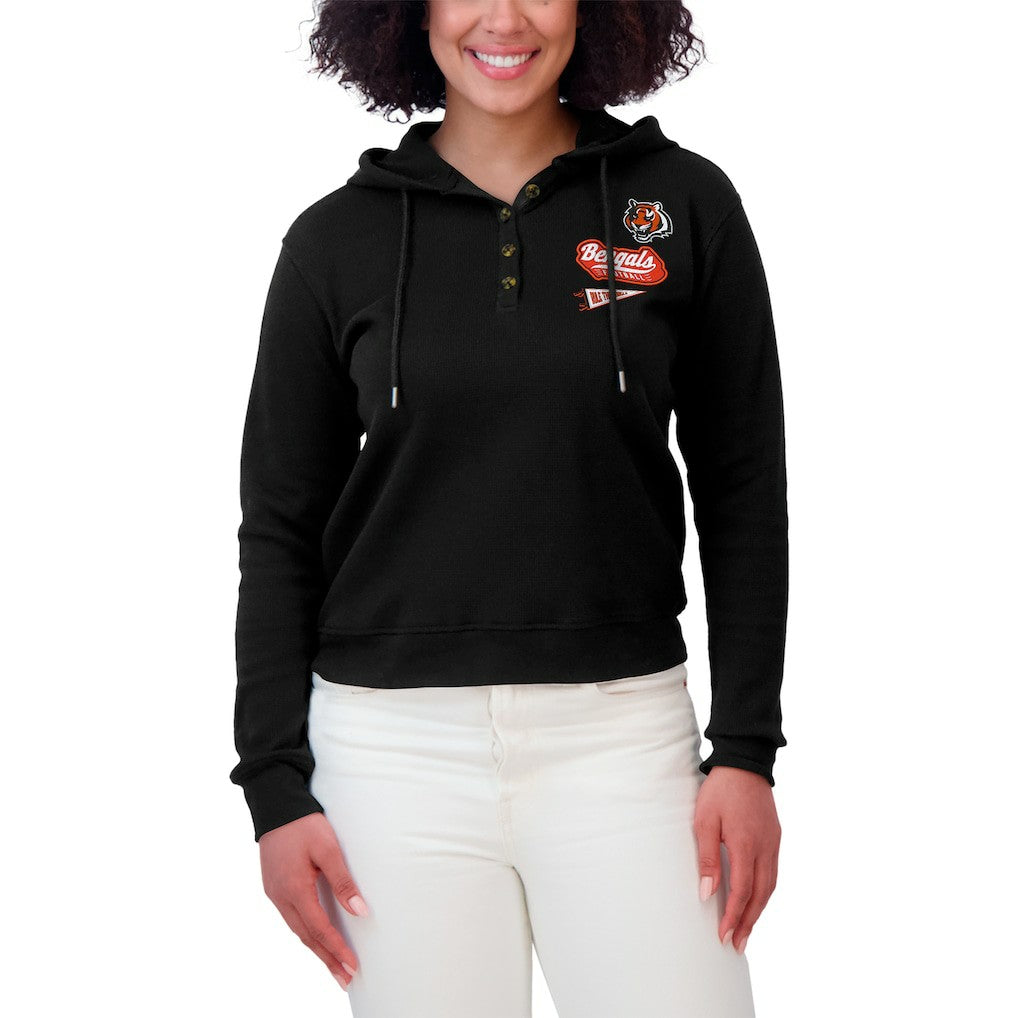 Cincinnati Bengals WEAR by Erin Andrews Women's Waffle-Knit Pullover Hoodie - Black for sale