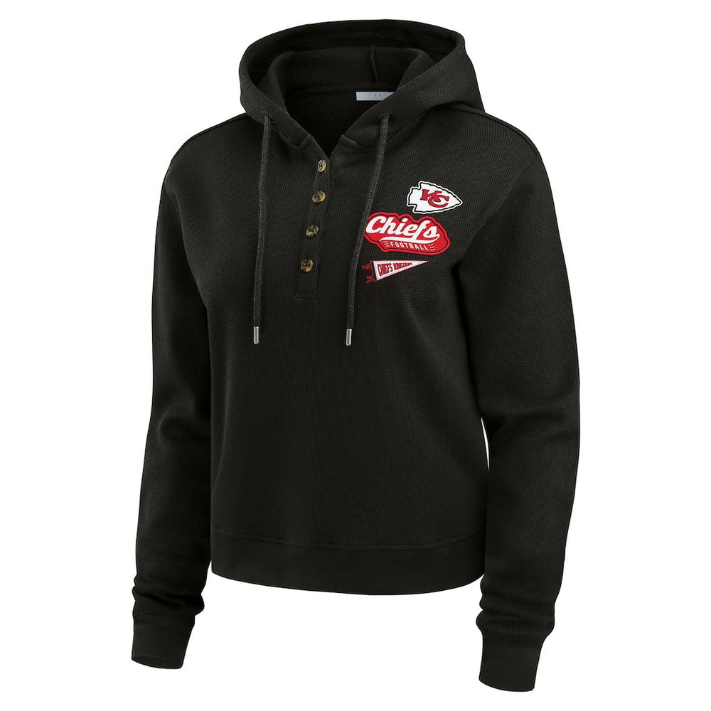 Kansas City Chiefs WEAR by Erin Andrews Women's Waffle-Knit Pullover Hoodie - Black on sale