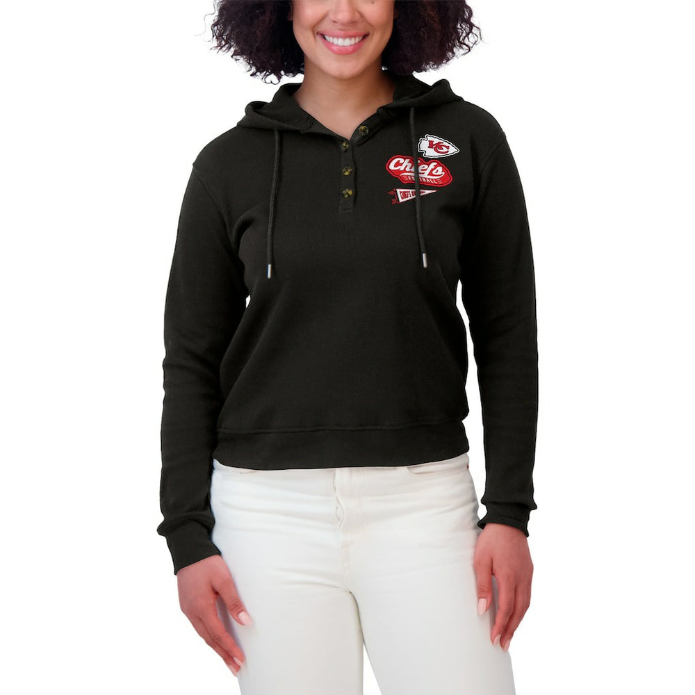 Kansas City Chiefs WEAR by Erin Andrews Women's Waffle-Knit Pullover Hoodie - Black on sale