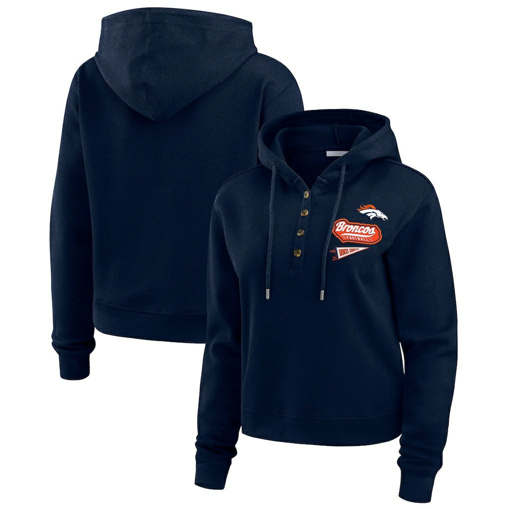 Denver Broncos WEAR by Erin Andrews Women's Waffle-Knit Pullover Hoodie - Navy sale