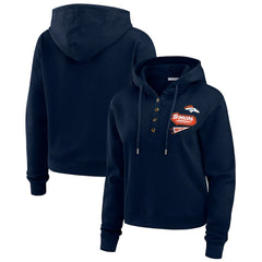 Denver Broncos WEAR by Erin Andrews Women's Waffle-Knit Pullover Hoodie - Navy sale