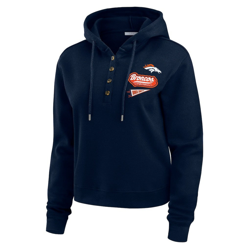 Denver Broncos WEAR by Erin Andrews Women's Waffle-Knit Pullover Hoodie - Navy sale