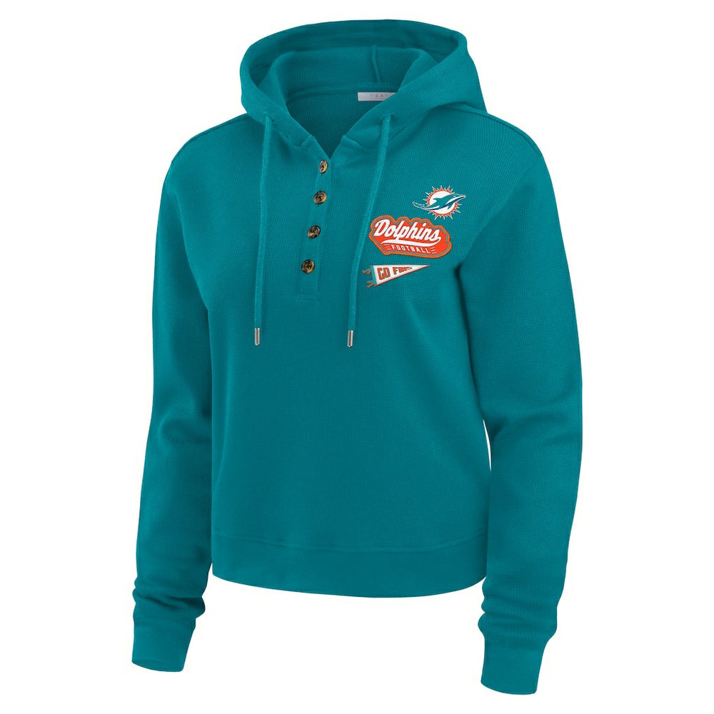 Miami Dolphins WEAR by Erin Andrews Women's Waffle-Knit Pullover Hoodie - Aqua sale