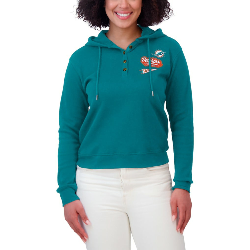 Miami Dolphins WEAR by Erin Andrews Women's Waffle-Knit Pullover Hoodie - Aqua sale