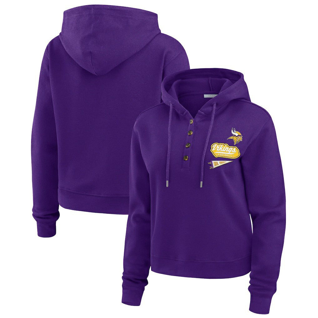 Minnesota Vikings WEAR by Erin Andrews Women's Waffle-Knit Pullover Hoodie - Purple outlet