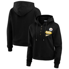 Pittsburgh Steelers WEAR by Erin Andrews Women's Waffle-Knit Pullover Hoodie - Black on sale