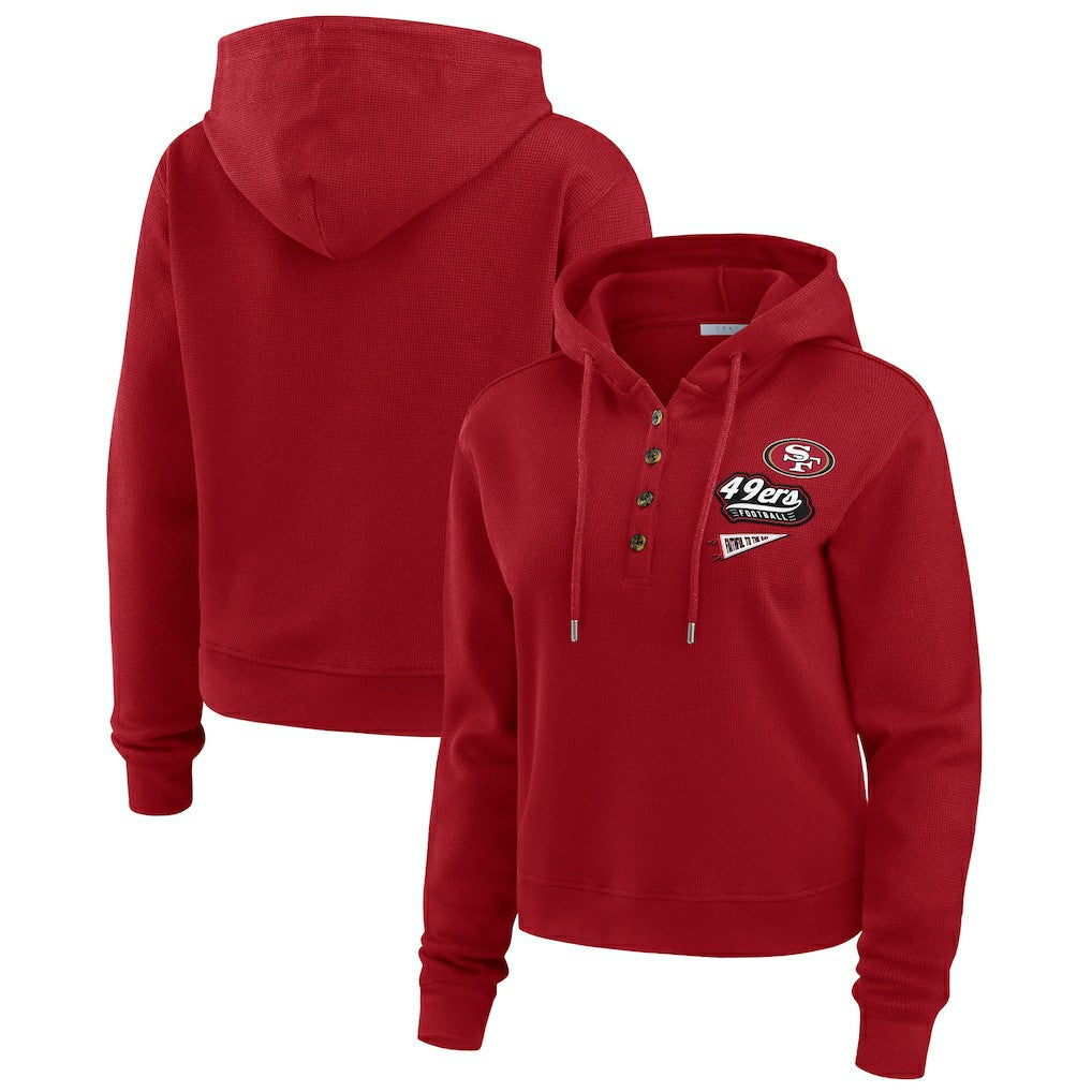San Francisco 49ers WEAR by Erin Andrews Women's Waffle-Knit Pullover Hoodie - Scarlet outlet