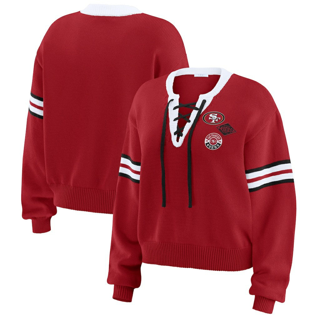 San Francisco 49ers WEAR by Erin Andrews Women's Lace-Up Sweater - Scarlet cheap