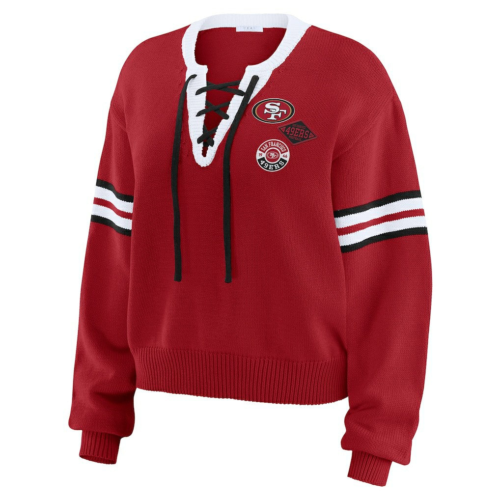 San Francisco 49ers WEAR by Erin Andrews Women's Lace-Up Sweater - Scarlet cheap