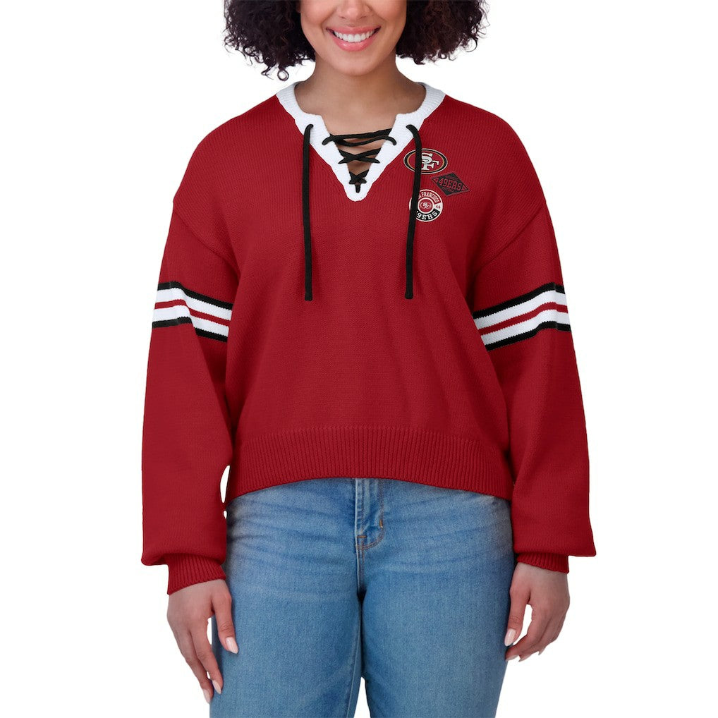San Francisco 49ers WEAR by Erin Andrews Women's Lace-Up Sweater - Scarlet cheap