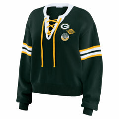 Green Bay Packers WEAR by Erin Andrews Women's Lace-Up Sweater - Green discount