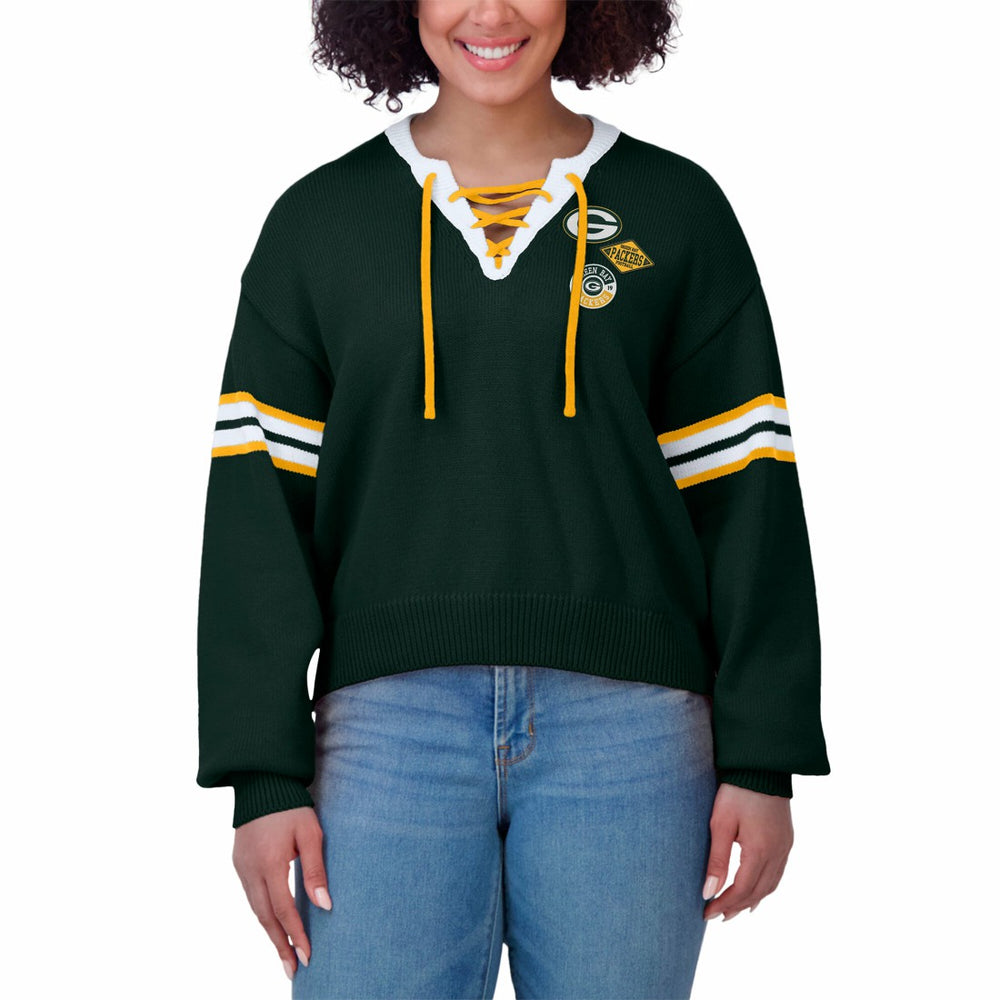 Green Bay Packers WEAR by Erin Andrews Women's Lace-Up Sweater - Green discount