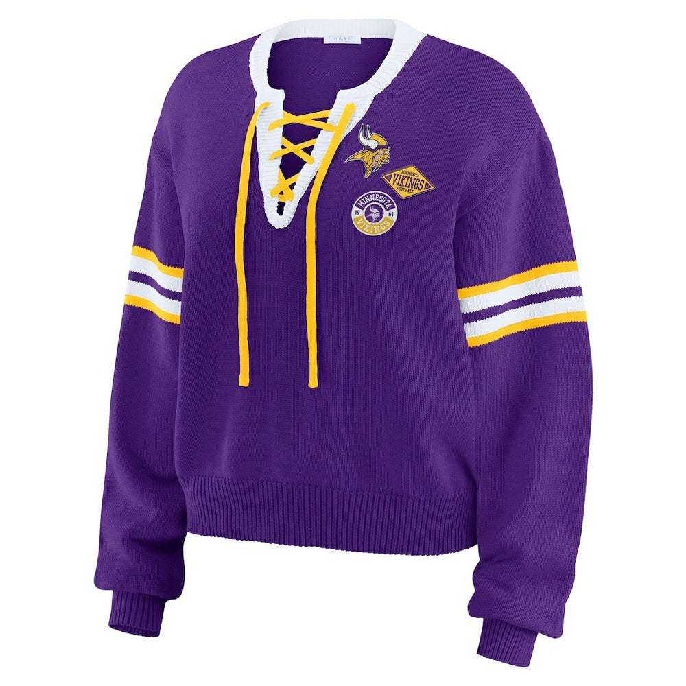 Minnesota Vikings WEAR by Erin Andrews Women's Lace-Up Sweater - Purple online